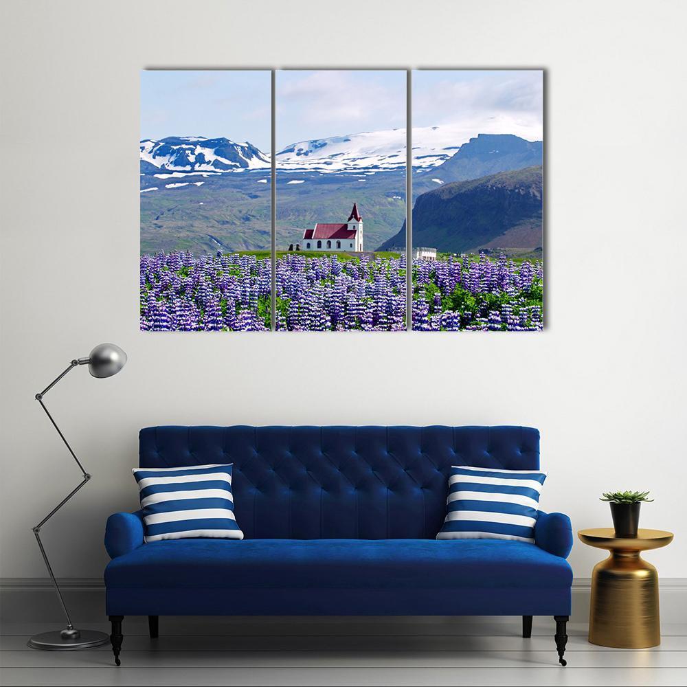 Rural Village Church Canvas Wall Art-3 Horizontal-Gallery Wrap-37" x 24"-Tiaracle