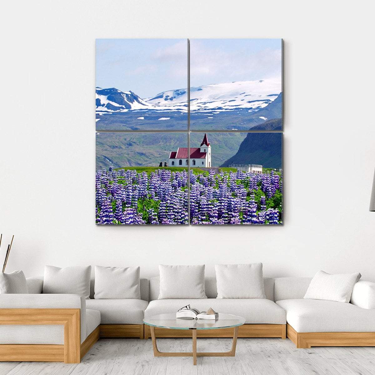 Rural Village Church Canvas Wall Art-4 Square-Gallery Wrap-17" x 17"-Tiaracle