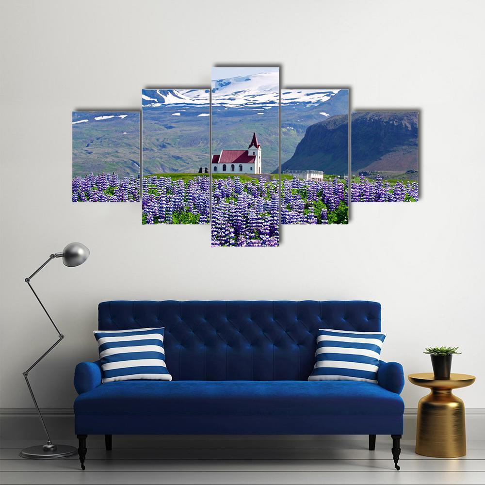 Rural Village Church Canvas Wall Art-5 Star-Gallery Wrap-62" x 32"-Tiaracle