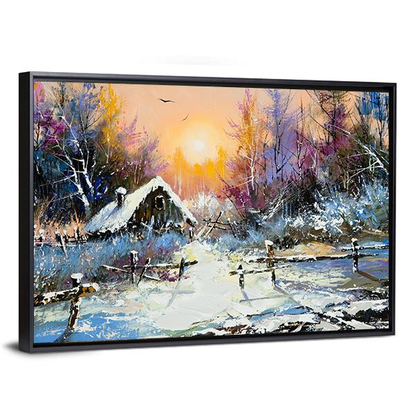 Rural Winter Landscape Canvas Wall Art-3 Horizontal-Gallery Wrap-25" x 16"-Tiaracle
