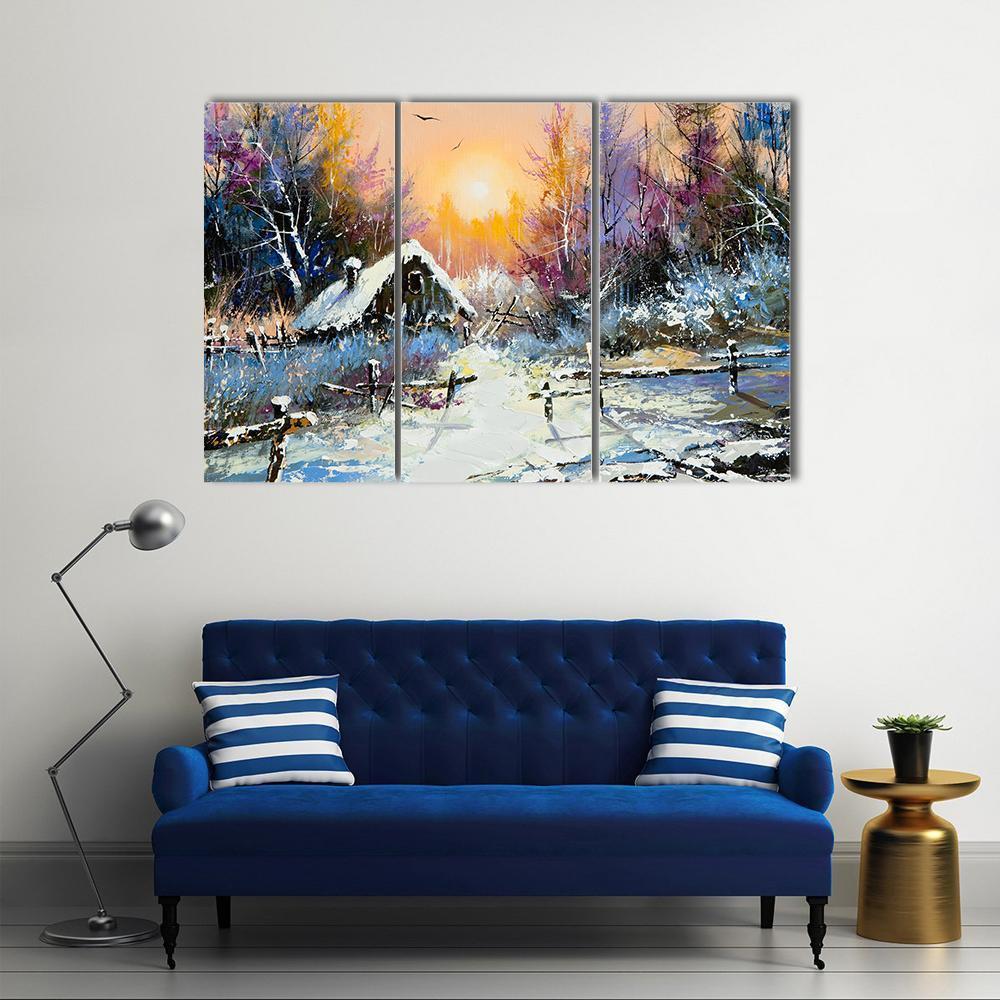 Rural Winter Landscape Canvas Wall Art-3 Horizontal-Gallery Wrap-37" x 24"-Tiaracle