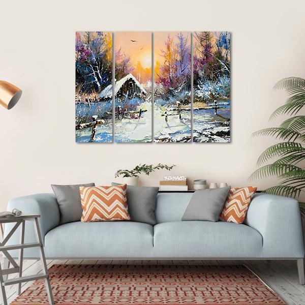 Rural Winter Landscape Canvas Wall Art-4 Horizontal-Gallery Wrap-34" x 24"-Tiaracle