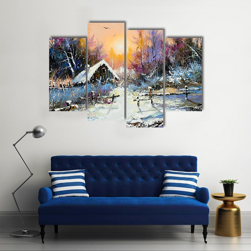 Rural Winter Landscape Canvas Wall Art-4 Pop-Gallery Wrap-50" x 32"-Tiaracle