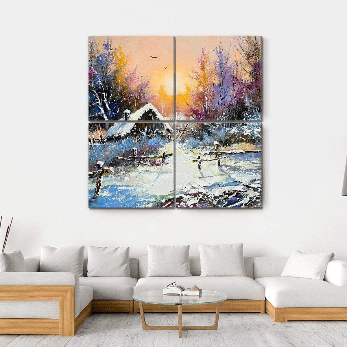 Rural Winter Landscape Canvas Wall Art-4 Square-Gallery Wrap-17" x 17"-Tiaracle