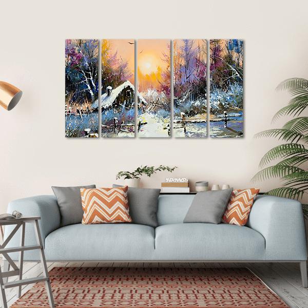 Rural Winter Landscape Canvas Wall Art-5 Horizontal-Gallery Wrap-22" x 12"-Tiaracle