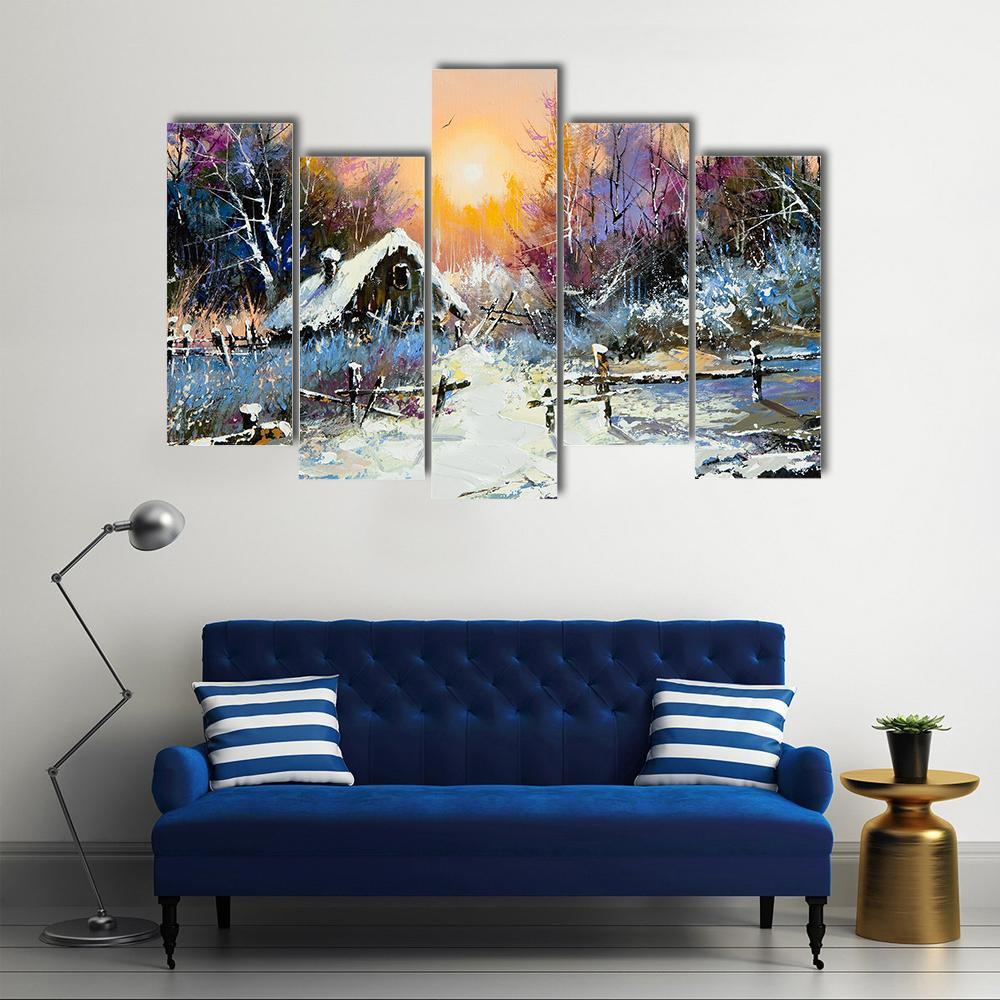 Rural Winter Landscape Canvas Wall Art-5 Pop-Gallery Wrap-47" x 32"-Tiaracle