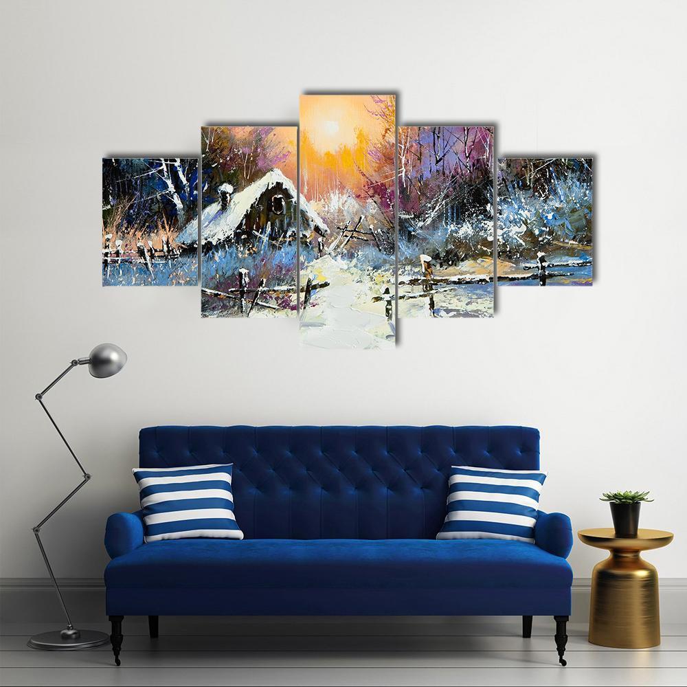 Rural Winter Landscape Canvas Wall Art-3 Horizontal-Gallery Wrap-37" x 24"-Tiaracle