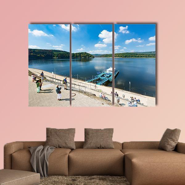 Rursee Harbor Schwammenauel In The Eifel Germany Canvas Wall Art-3 Horizontal-Gallery Wrap-25" x 16"-Tiaracle