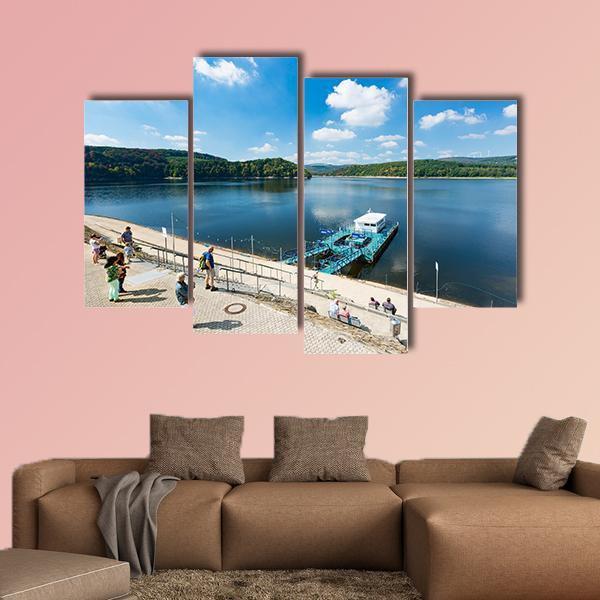 Rursee Harbor Schwammenauel In The Eifel Germany Canvas Wall Art-4 Pop-Gallery Wrap-50" x 32"-Tiaracle