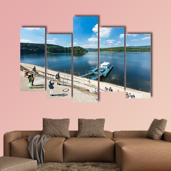 Rursee Harbor Schwammenauel In The Eifel Germany Canvas Wall Art-5 Pop-Gallery Wrap-47" x 32"-Tiaracle
