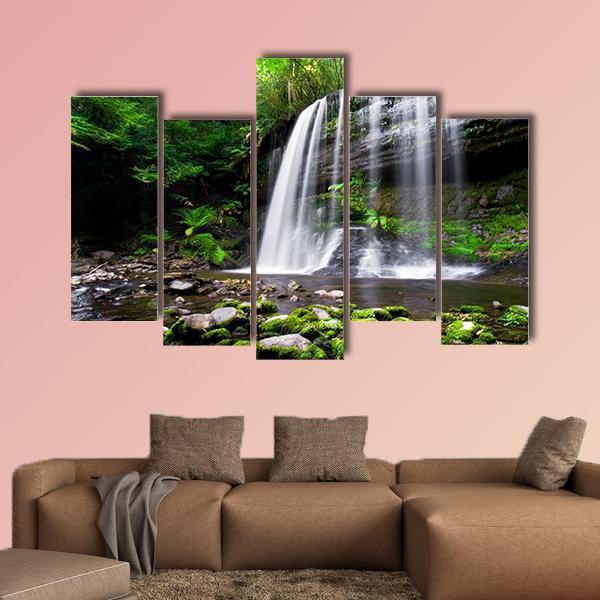 Russell Falls In Tasmania Australia Canvas Wall Art-5 Pop-Gallery Wrap-47" x 32"-Tiaracle