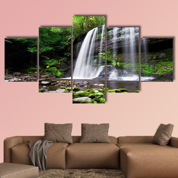 Russell Falls In Tasmania Australia Canvas Wall Art-5 Star-Gallery Wrap-62" x 32"-Tiaracle