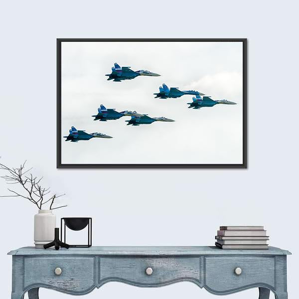Russia Fighters SU-27 Canvas Wall Art-1 Piece-Floating Frame-24" x 16"-Tiaracle