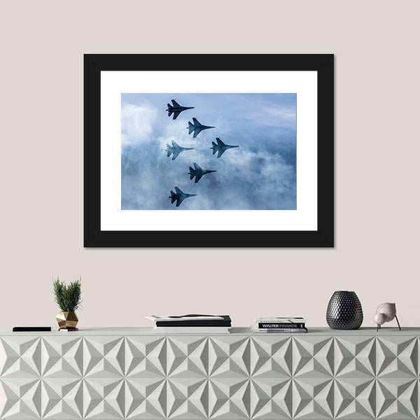 Russian Fighter Aircrafts SU 27 Canvas Wall Art-1 Piece-Framed Print-20" x 16"-Tiaracle