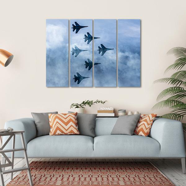 Russian Fighter Aircrafts SU 27 Canvas Wall Art-4 Horizontal-Gallery Wrap-34" x 24"-Tiaracle