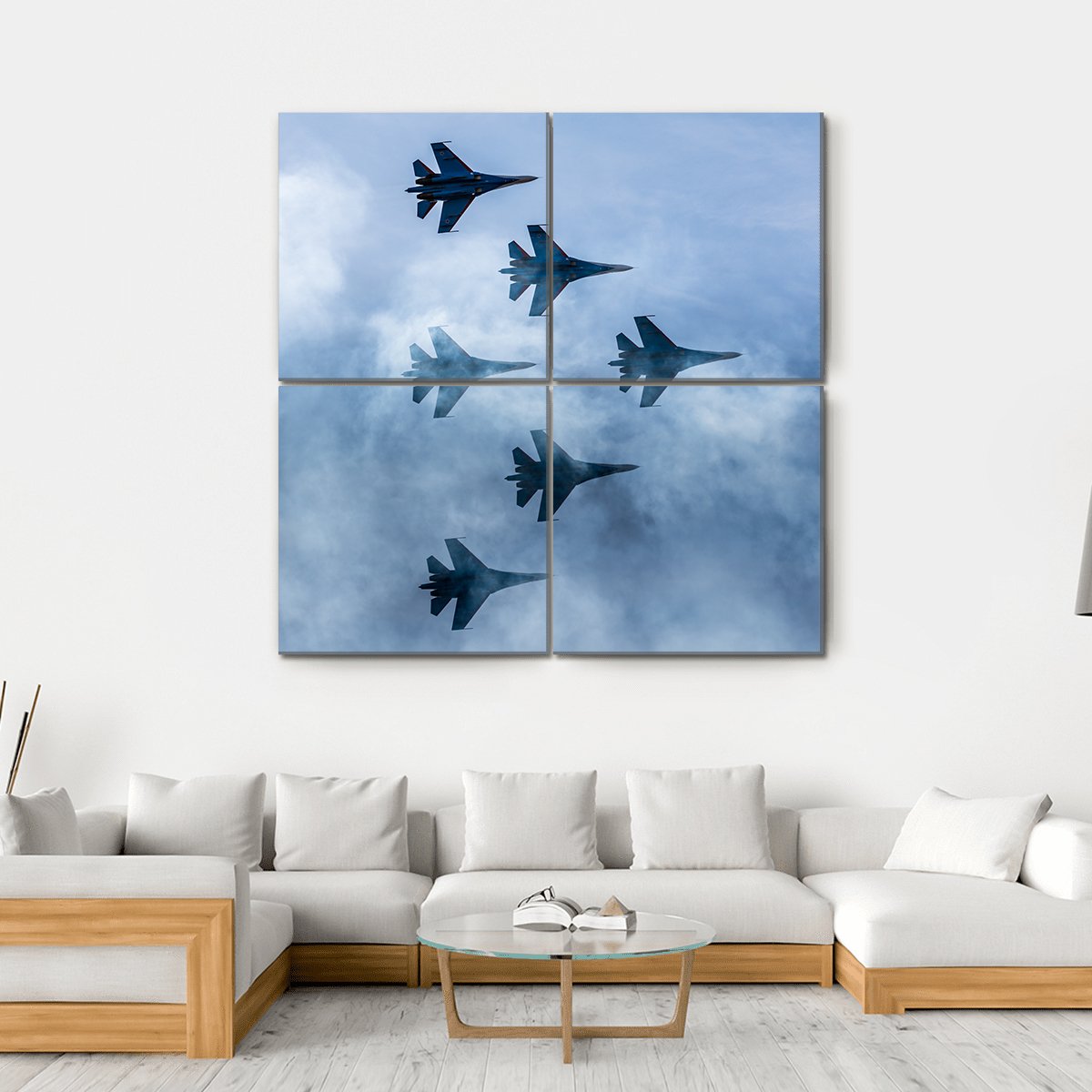 Russian Fighter Aircrafts SU 27 Canvas Wall Art-4 Square-Gallery Wrap-17" x 17"-Tiaracle