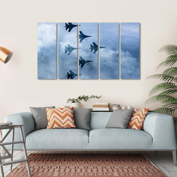 Russian Fighter Aircrafts SU 27 Canvas Wall Art-5 Horizontal-Gallery Wrap-22" x 12"-Tiaracle