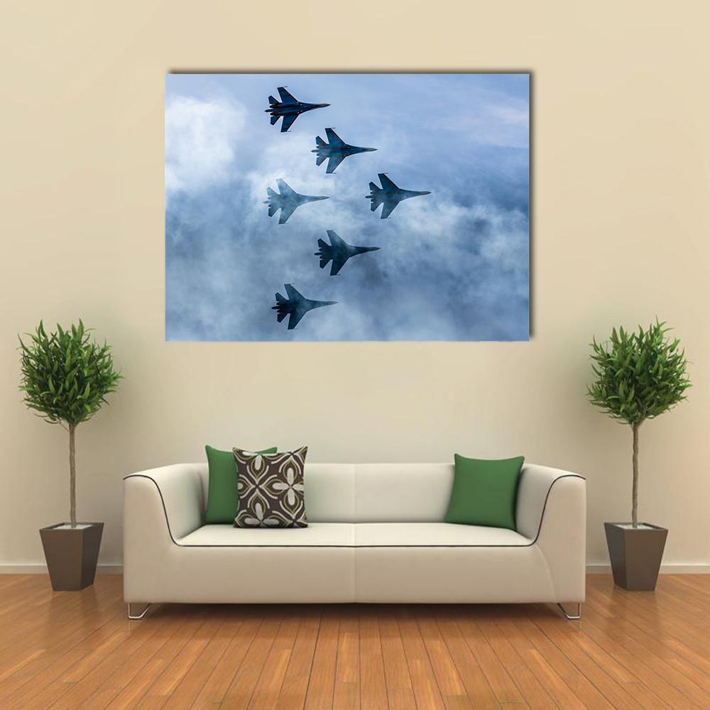 Russian Fighter Aircrafts SU 27 Canvas Wall Art-1 Piece-Gallery Wrap-48" x 32"-Tiaracle