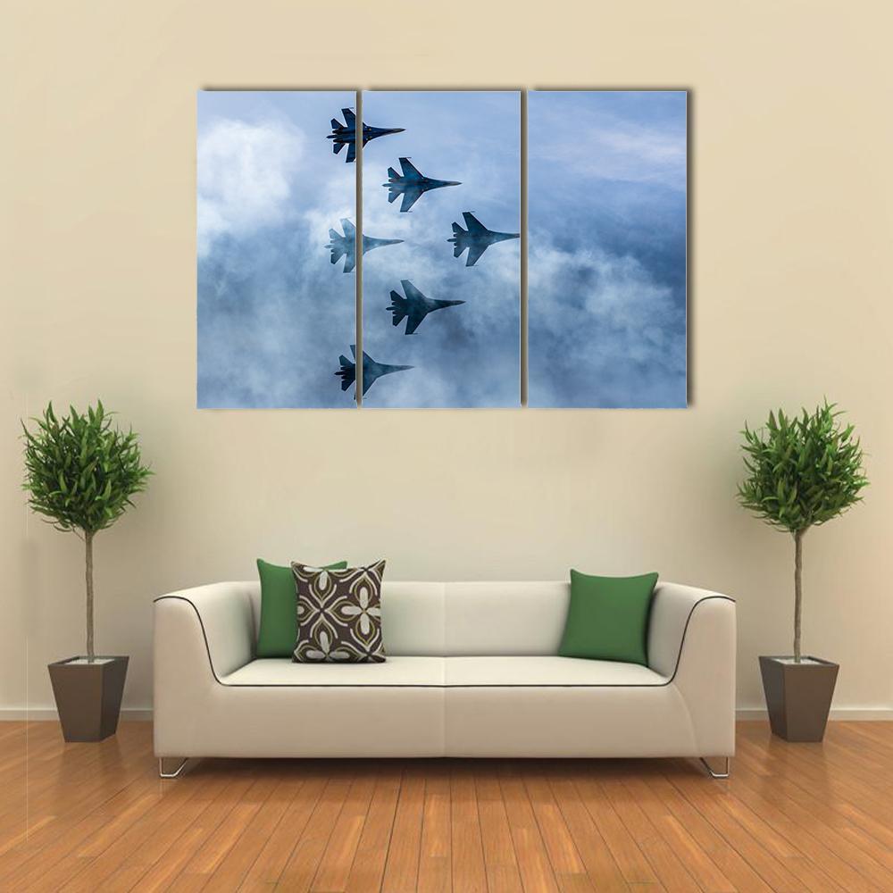 Russian Fighter Aircrafts SU 27 Canvas Wall Art-3 Horizontal-Gallery Wrap-37" x 24"-Tiaracle