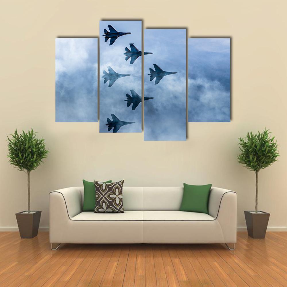 Russian Fighter Aircrafts SU 27 Canvas Wall Art-4 Pop-Gallery Wrap-50" x 32"-Tiaracle