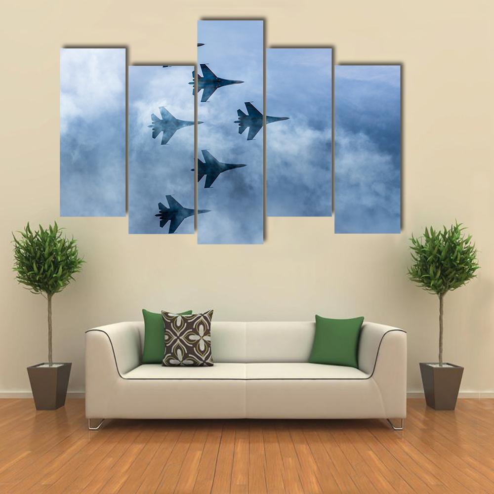 Russian Fighter Aircrafts SU 27 Canvas Wall Art-5 Pop-Gallery Wrap-47" x 32"-Tiaracle