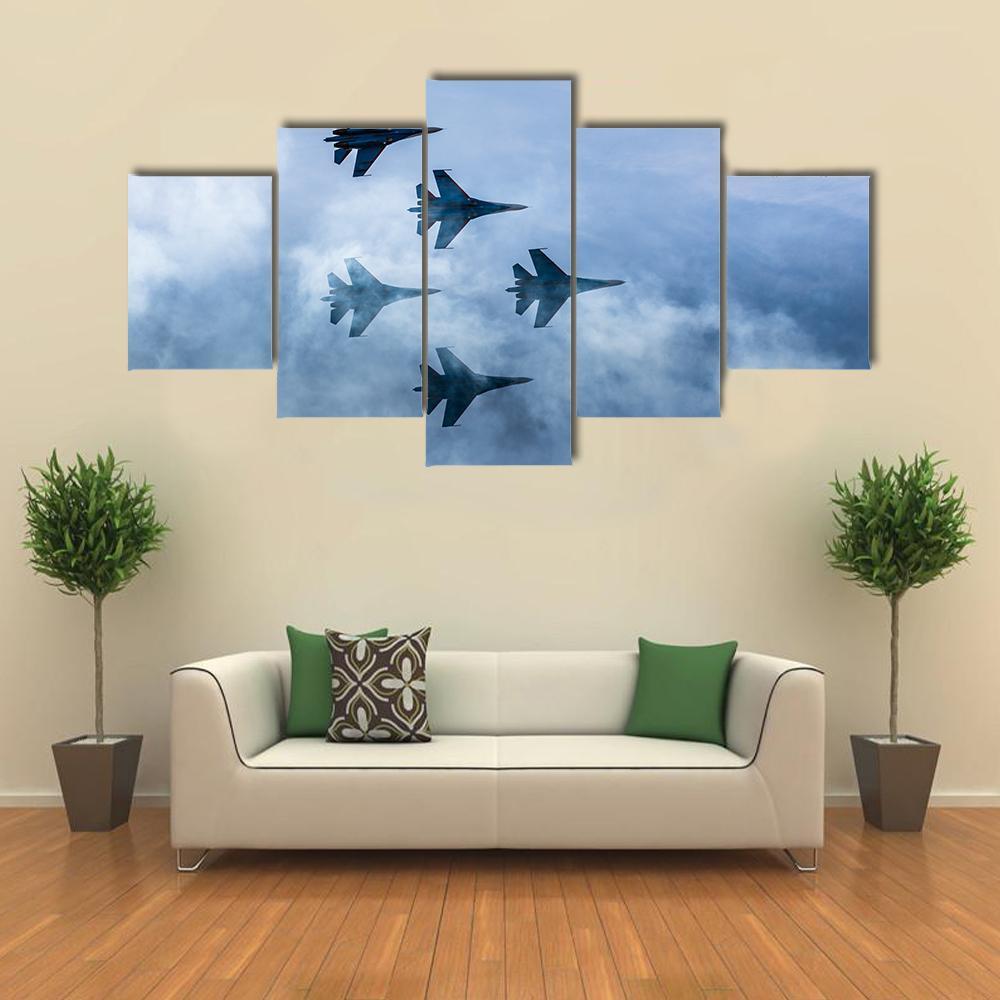 Russian Fighter Aircrafts SU 27 Canvas Wall Art-5 Star-Gallery Wrap-62" x 32"-Tiaracle