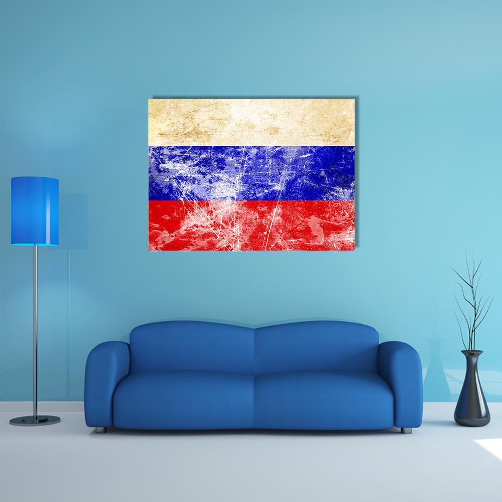 Russian Flag With Old Look Canvas Wall Art-1 Piece-Gallery Wrap-48" x 32"-Tiaracle
