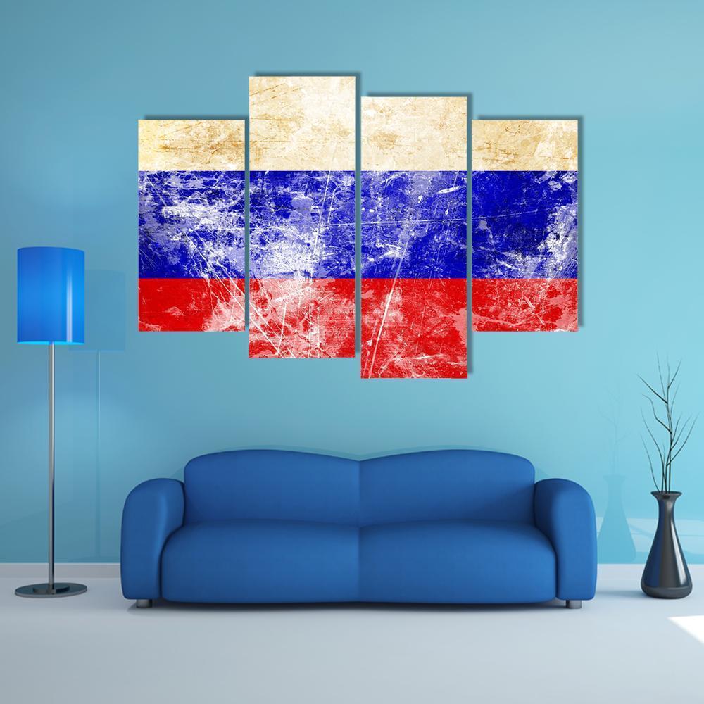 Russian Flag With Old Look Canvas Wall Art-3 Horizontal-Gallery Wrap-37" x 24"-Tiaracle