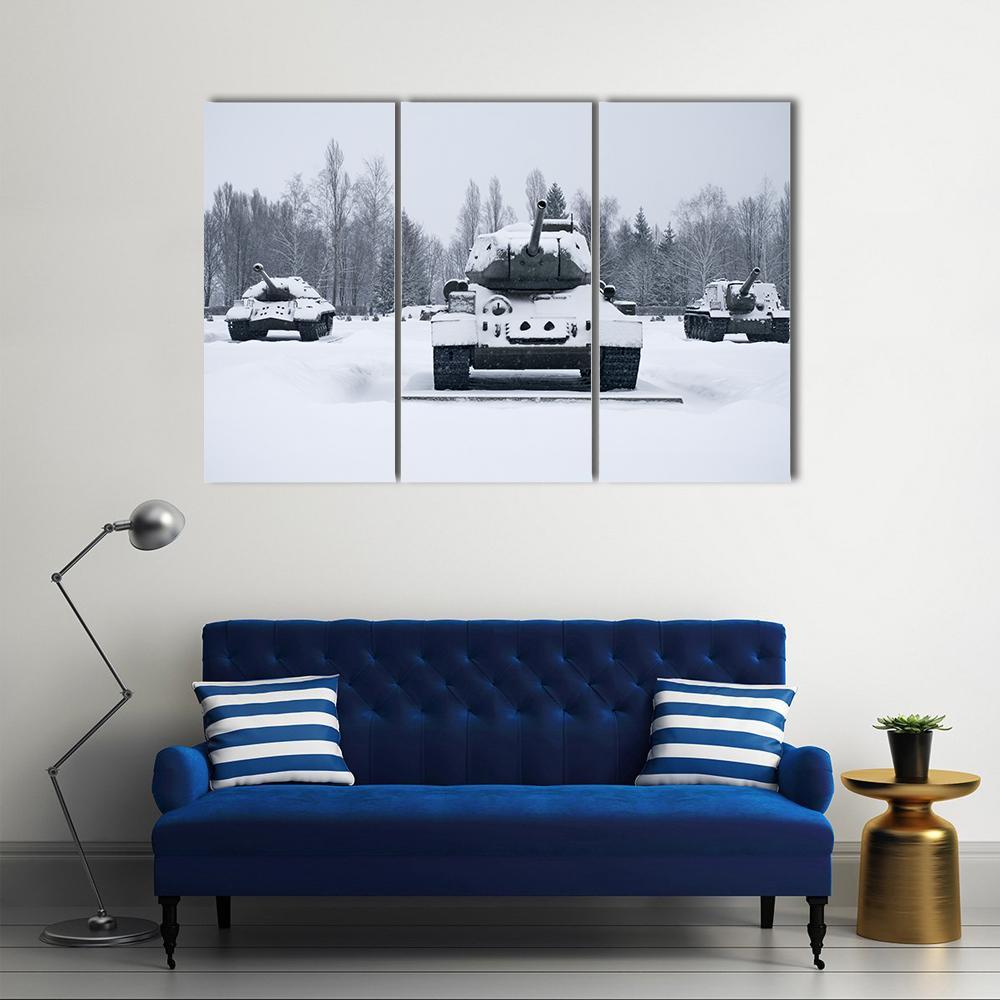 Russian Tanks In Prokhorovka Canvas Wall Art-3 Horizontal-Gallery Wrap-37" x 24"-Tiaracle
