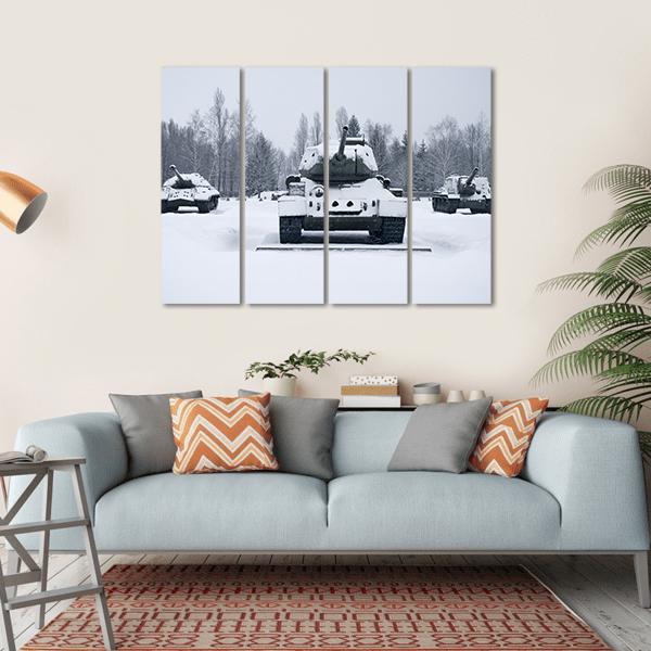 Russian Tanks In Prokhorovka Canvas Wall Art-4 Horizontal-Gallery Wrap-34" x 24"-Tiaracle