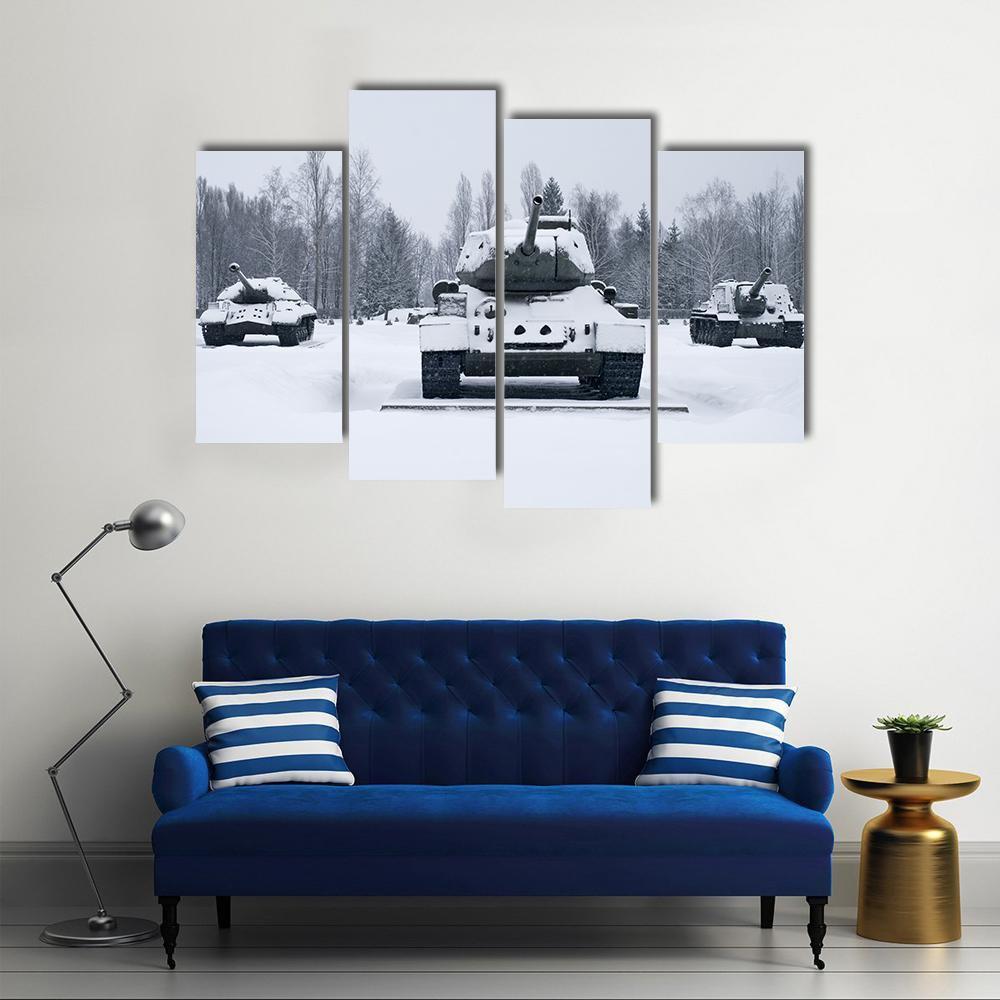 Russian Tanks In Prokhorovka Canvas Wall Art-4 Pop-Gallery Wrap-50" x 32"-Tiaracle