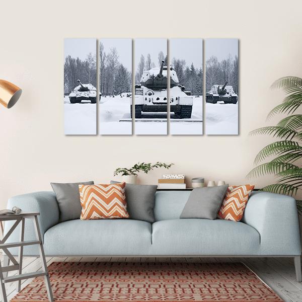 Russian Tanks In Prokhorovka Canvas Wall Art-5 Horizontal-Gallery Wrap-22" x 12"-Tiaracle