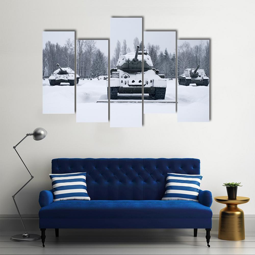 Russian Tanks In Prokhorovka Canvas Wall Art-5 Pop-Gallery Wrap-47" x 32"-Tiaracle