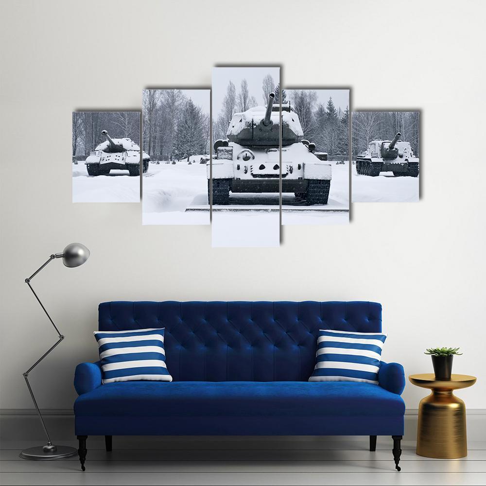 Russian Tanks In Prokhorovka Canvas Wall Art-5 Star-Gallery Wrap-62" x 32"-Tiaracle