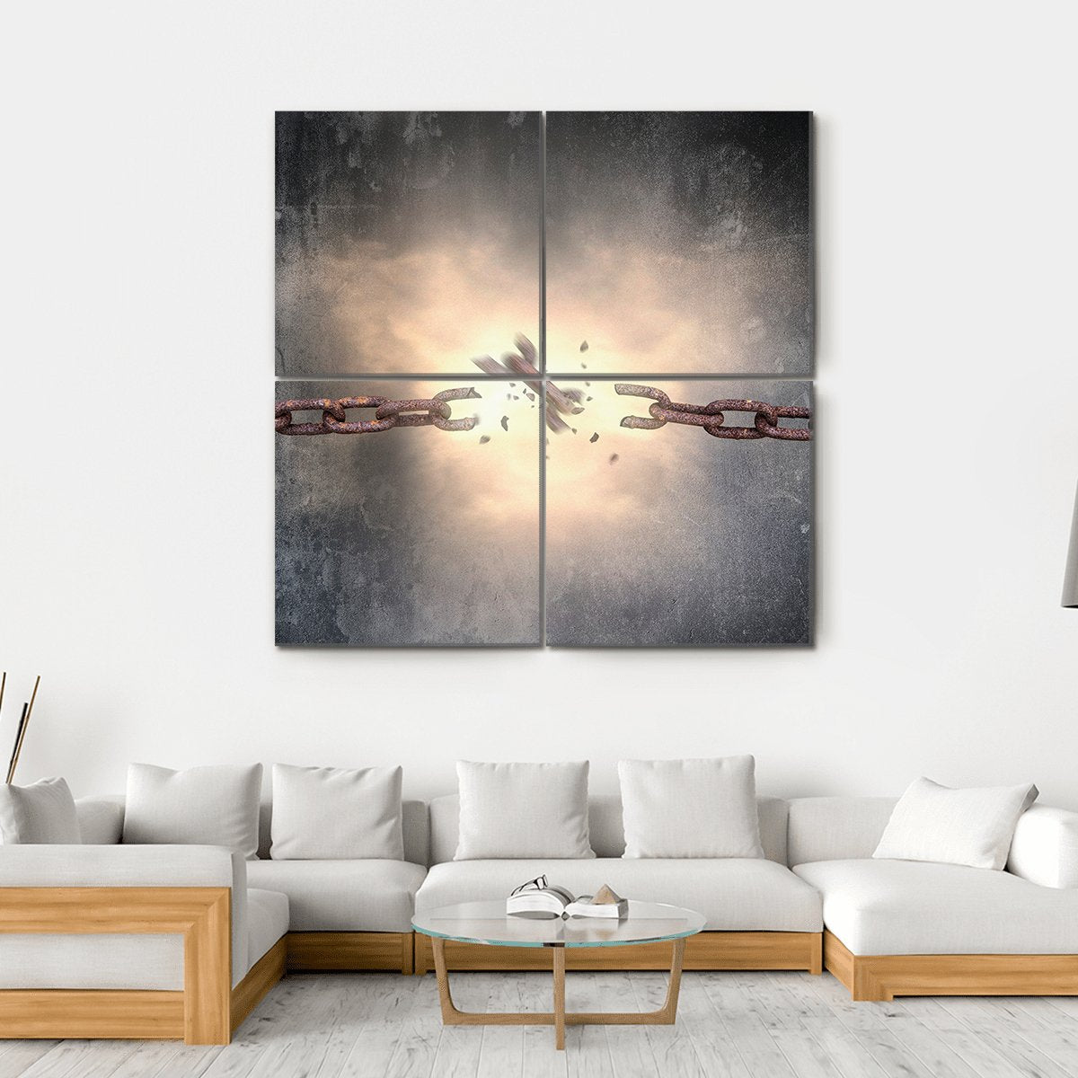 Rusty Iron Chains Broken Canvas Wall Art-4 Square-Gallery Wrap-17" x 17"-Tiaracle