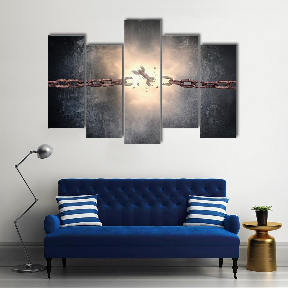 Rusty Iron Chains Broken Canvas Wall Art-5 Pop-Gallery Wrap-47" x 32"-Tiaracle