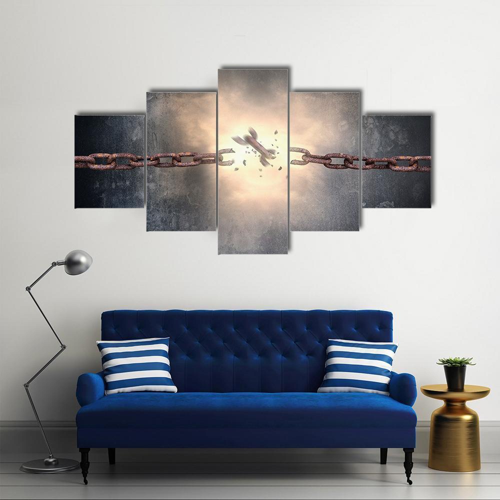 Rusty Iron Chains Broken Canvas Wall Art-5 Pop-Gallery Wrap-47" x 32"-Tiaracle
