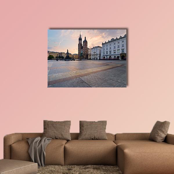 Rynek Square In Krakow Canvas Wall Art-1 Piece-Gallery Wrap-48" x 32"-Tiaracle