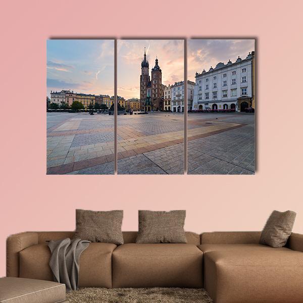 Rynek Square In Krakow Canvas Wall Art-3 Horizontal-Gallery Wrap-25" x 16"-Tiaracle