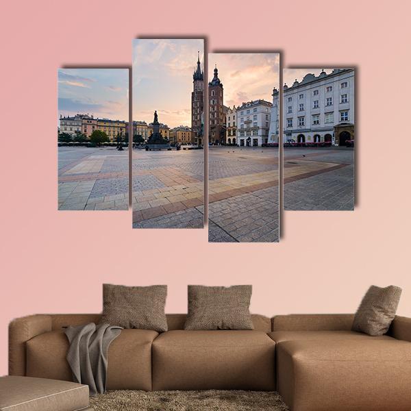 Rynek Square In Krakow Canvas Wall Art-4 Pop-Gallery Wrap-50" x 32"-Tiaracle