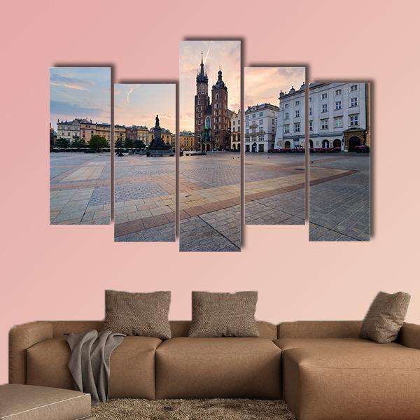 Rynek Square In Krakow Canvas Wall Art-5 Pop-Gallery Wrap-47" x 32"-Tiaracle