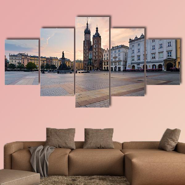 Rynek Square In Krakow Canvas Wall Art-5 Star-Gallery Wrap-62" x 32"-Tiaracle