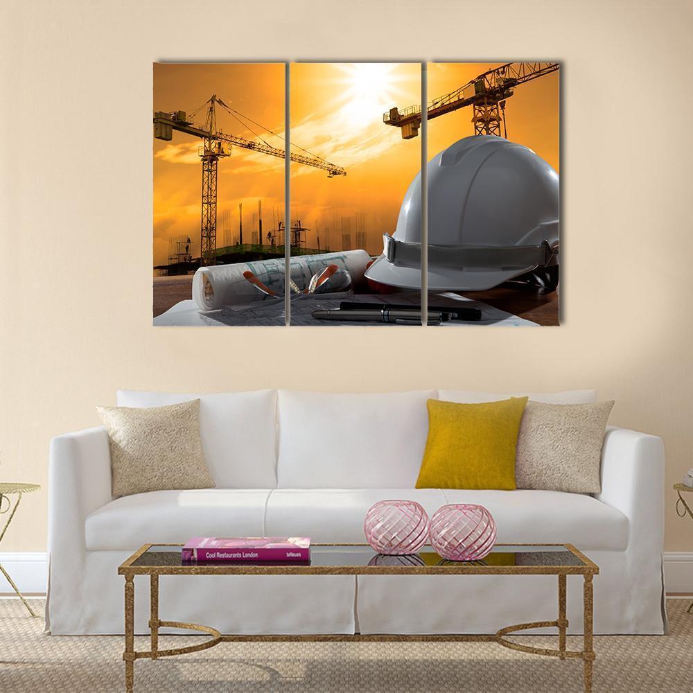 Safety Helmet On Table Canvas Wall Art-3 Horizontal-Gallery Wrap-37" x 24"-Tiaracle