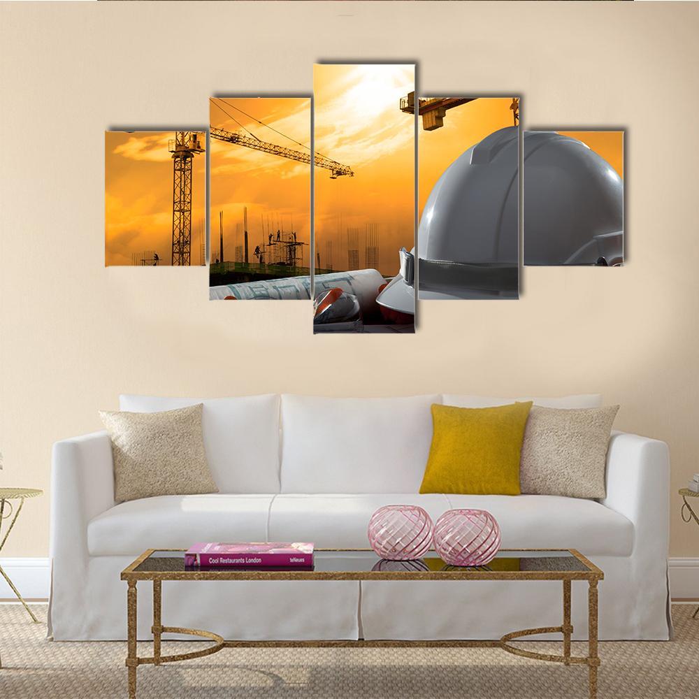 Safety Helmet On Table Canvas Wall Art-5 Star-Gallery Wrap-62" x 32"-Tiaracle
