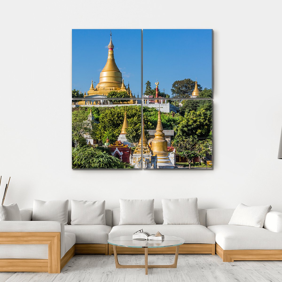 Sagaing Hills And Temples Near Mandalay Canvas Wall Art-4 Square-Gallery Wrap-17&quot; x 17&quot;-Tiaracle