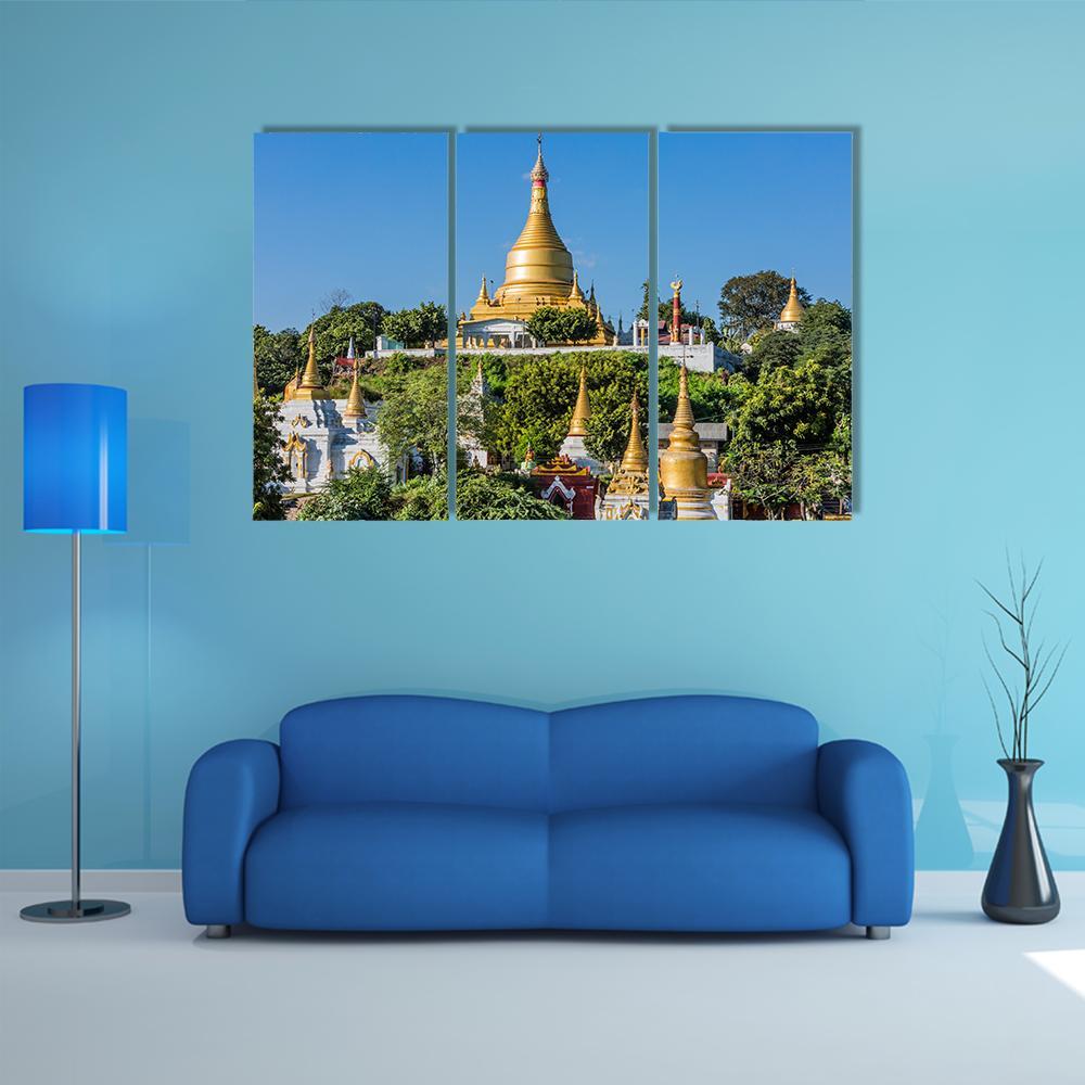Sagaing Hills And Temples Near Mandalay Canvas Wall Art-3 Horizontal-Gallery Wrap-37" x 24"-Tiaracle