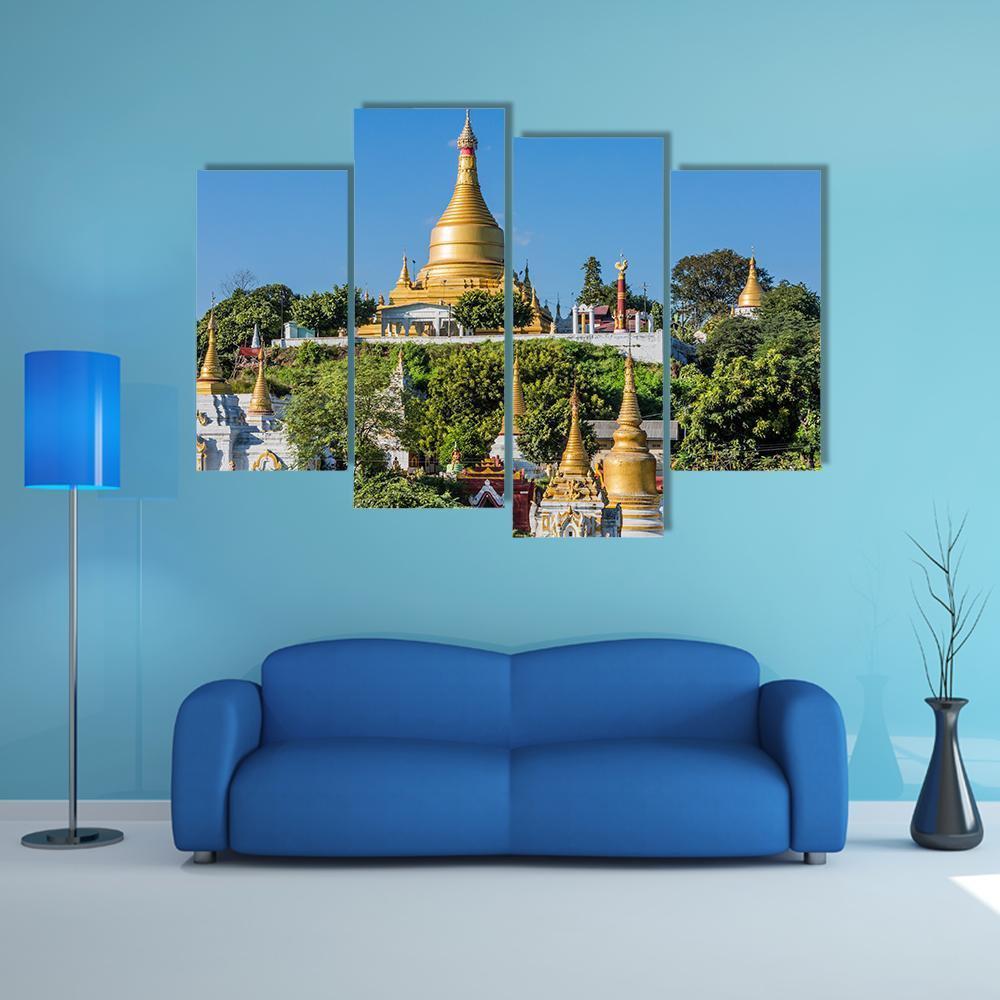 Sagaing Hills And Temples Near Mandalay Canvas Wall Art-4 Pop-Gallery Wrap-50" x 32"-Tiaracle