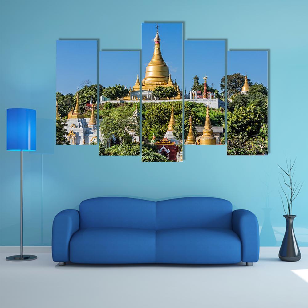 Sagaing Hills And Temples Near Mandalay Canvas Wall Art-5 Pop-Gallery Wrap-47" x 32"-Tiaracle