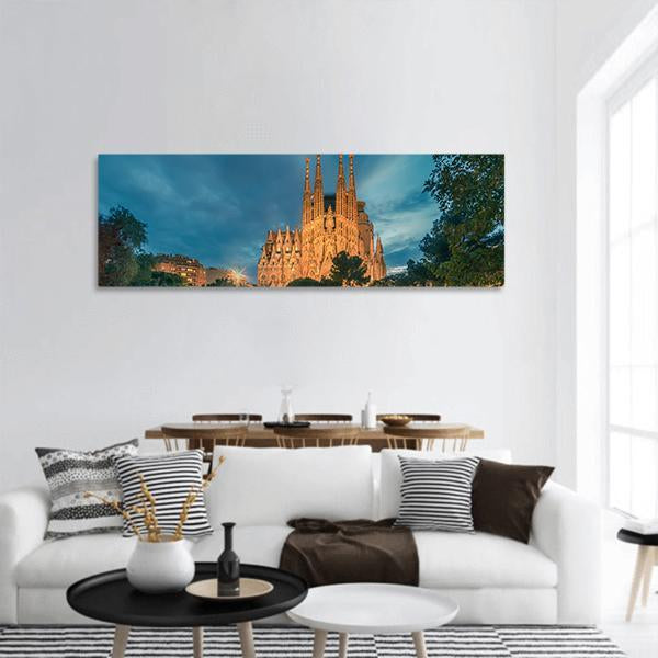 Sagrada Familia Church Panoramic Canvas Wall Art-1 Piece-36" x 12"-Tiaracle