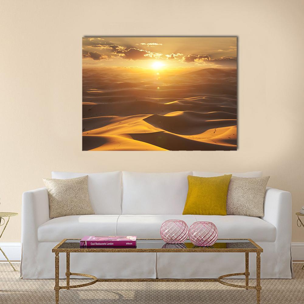 Sahara Desert At Golden Sunset Canvas Wall Art-1 Piece-Gallery Wrap-48" x 32"-Tiaracle